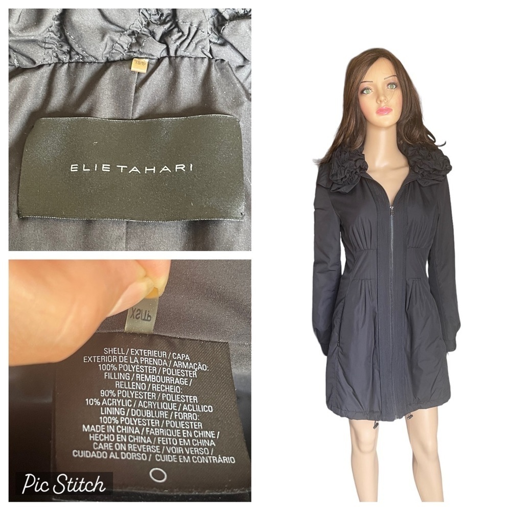 Elie Tahari Performance Coat
Jacket Womens Rouched Long
Full Zip Black XS